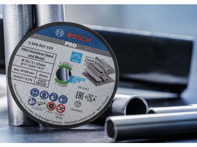 Rezalna plošča Bosch Expert for Inox A60R, INOX BF, Dimenzije: 76x1x10mm, Pakiranje: 5kos, 2608601520